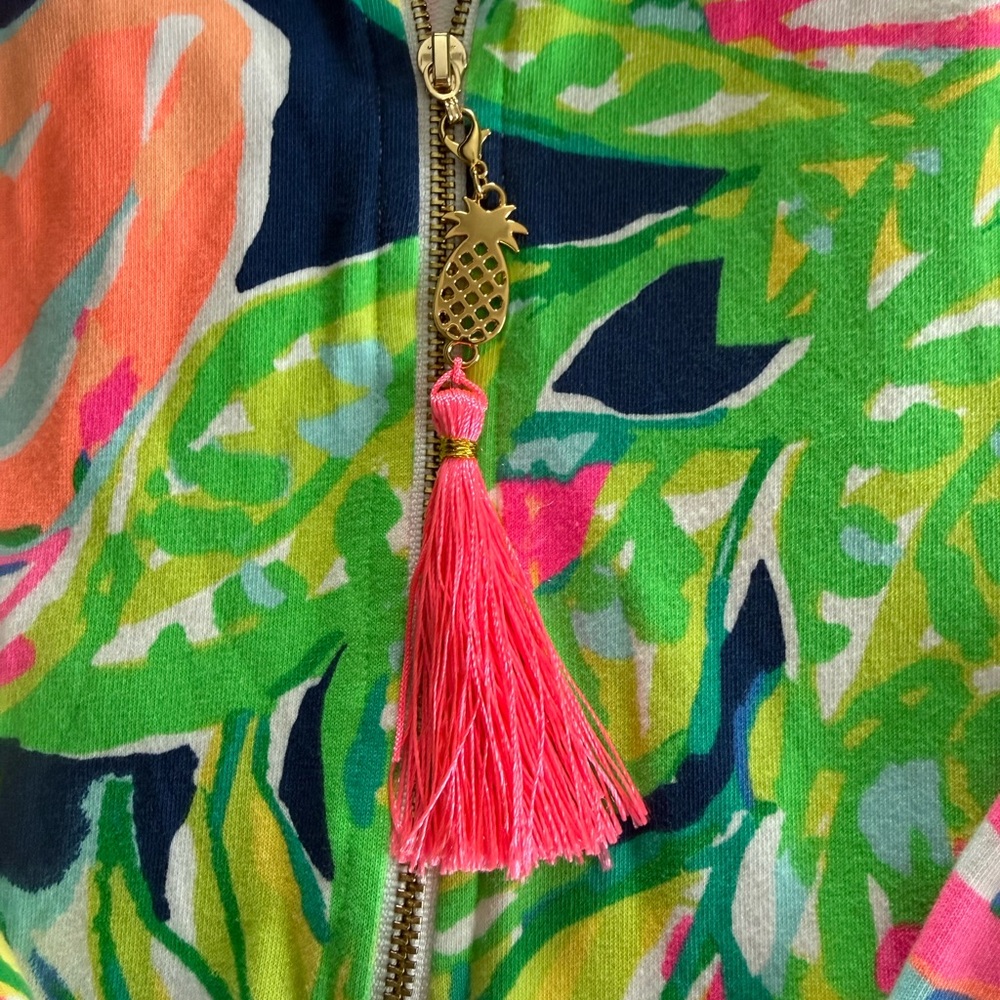 Lilly Pulitzer floral half-zip pullover with pineapple tassel - Picture 2 of 6